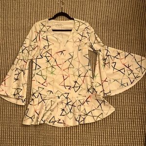 Alexis long sleeve multi colored abstract print dress with bell sleeves